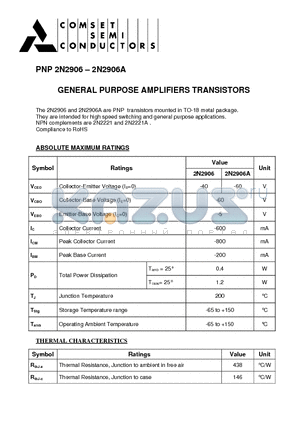 2N2906 datasheet - GENERAL PURPOSE AMPLIFIERS TRANSISTORS