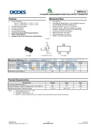 DMP2215L datasheet - P-CHANNEL ENHANCEMENT MODE FIELD EFFECT TRANSISTOR