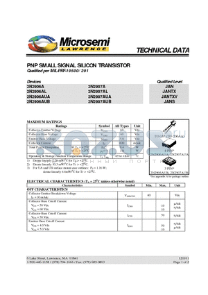 2N2906AL datasheet - PNP SMALL SIGNAL SILICON TRANSISTOR