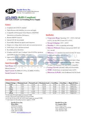 ATX-350PN datasheet - 350 Watts ATX12V 2.2 Switching Power Supply