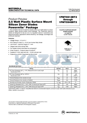 1PMT5926BT3 datasheet - PLASTIC SURFACE MOUNT ZENER DIODES 2.5 WATTS 3.3.91 VOLTS