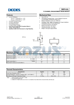 DMP3120L datasheet - P-CHANNEL ENHANCEMENT MODE MOSFET