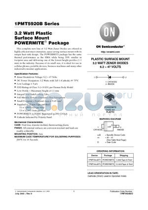 1PMT5929BT1 datasheet - 3.2 Watt Plastic Surface Mount POWERMITE Package