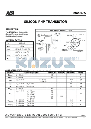 2N2907 datasheet - SILICON PNP TRANSISTOR