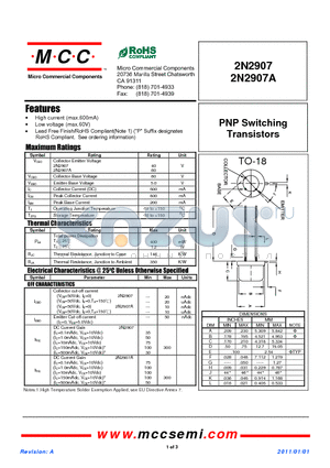 2N2907 datasheet - PNP Switching Transistors