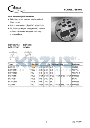 BCR135S datasheet - NPN Silicon Digital Transistor