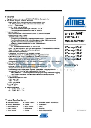 ATXMEGA128A1-C7U datasheet - 8/16-bit XMEGA A1 Microcontroller