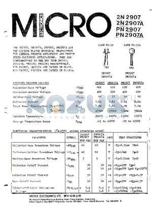 2N2907A datasheet - PNP SILICON PLANAR EPITAXIAL TRANSISTORS