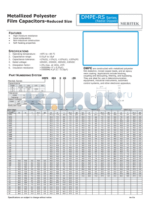DMPE103J2G-RS datasheet - Metallized Polyester Film Capacitors-Reduced Size