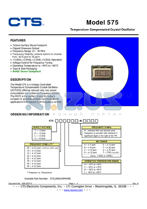 575L15DB datasheet - Temperature Compensated Crystal Oscillator