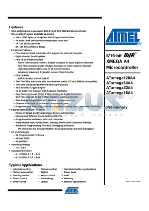 ATXMEGA128A4 datasheet - 8/16-bit XMEGA A1 Microcontroller