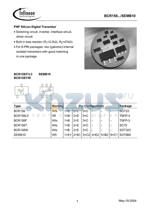 BCR158W datasheet - PNP Silicon Digital Transistor