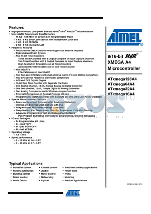 ATXMEGA128A4 datasheet - 8/16-bit XMEGA A4 Microcontroller