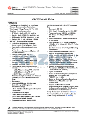 CC430F6135IRGCT datasheet - MSP430 SoC with RF Core