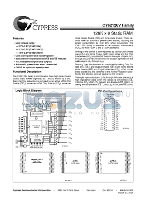 CY62128V18L-200ZAI datasheet - 128K x 8 Static RAM