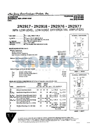 2N2918 datasheet - NPN LOW-LEVEL, LOW-NOISE DIFFERENTIAL AMPLIFIERS