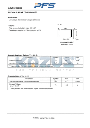 BZV55B3V0 datasheet - SILICON PLANAR ZENER DIODES