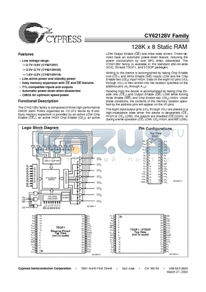 CY62128V25L-100ZAI datasheet - 128K x 8 Static RAM