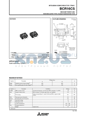 BCR16CS datasheet - MEDIUM POWER USE NON-INSULATED TYPE, PLANAR PASSIVATION TYPE