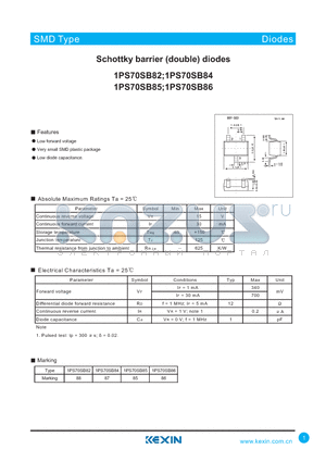 1PS70SB85 datasheet - Schottky barrier (double) diodes