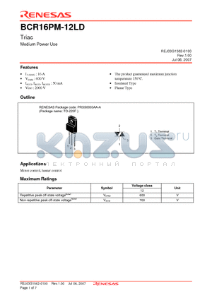 BCR16PM-12LD datasheet - Triac Medium Power Use