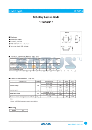 1PS76SB17 datasheet - Schottky barrier diode