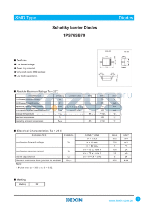 1PS76SB70 datasheet - Schottky barrier Diodes