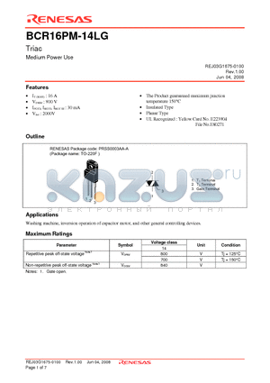 BCR16PM-14LG datasheet - Triac Medium Power Use