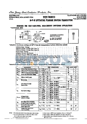 2N3013 datasheet - N-P-N EPITAXIAL MESA SILICON TRANSISTORS
