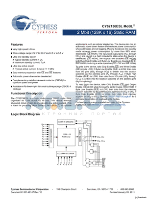 CY62136ESL_11 datasheet - 2 Mbit (128K x 16) Static RAM