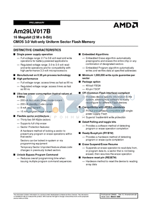 AM29LV017B-120EE datasheet - 16 Megabit (2 M x 8-Bit) CMOS 3.0 Volt-only Uniform Sector Flash Memory