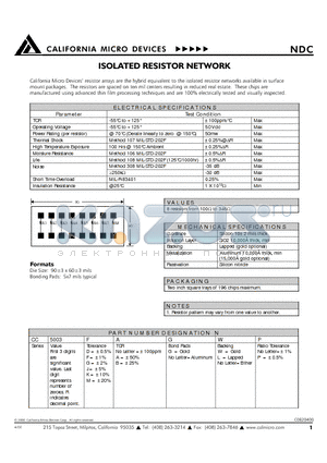 CC5003DB datasheet - ISOLATED RESISTOR NETWORK