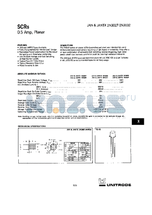 2N3027 datasheet - SCRs 0.5 Amp, Planar