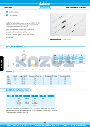 DMR10005T75R datasheet - RESISTORS PRECISION METAL FILM DMR