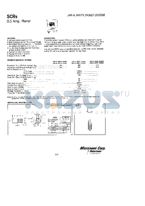 2N3030 datasheet - SCRs 0.5 Amp, Planear