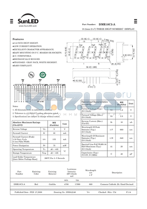 DMR10C3-A datasheet - 10.2mm (0.4) THREE DIGIT NUMERIC DISPLAY