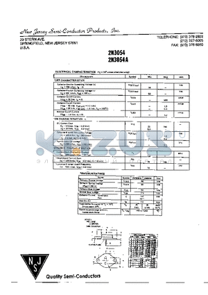 2N3054 datasheet - 20 STERN AVE SPRINGFIELD,NEW JERSEY 07081 U.S.A