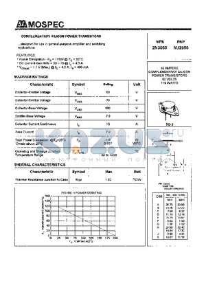 2N3055 datasheet - POWER TRANSISTORS(15A,50V,115W)
