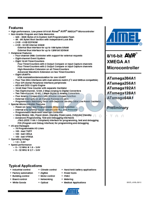 ATXMEGA192A1-AU datasheet - 8/16-bit XMEGA A1 Microcontroller