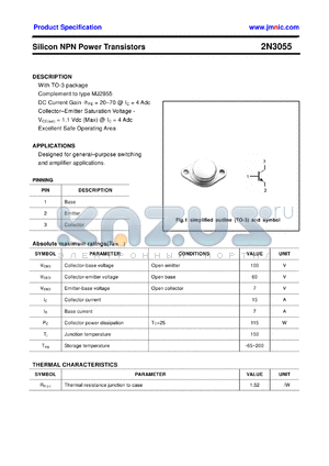 2N3055 datasheet - Silicon NPN Power Transistors