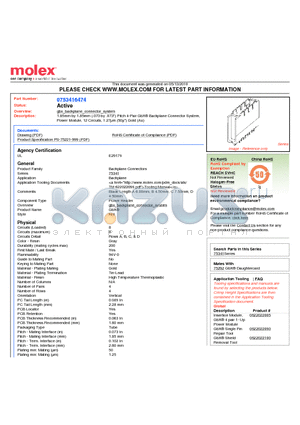 75341-6474 datasheet - 1.85mm by 1.85mm (.073 by .073) Pitch 4-Pair GbX^ Backplane Connector System, Power Module, 12 Circuits, 1.27lm (50l) Gold (Au)