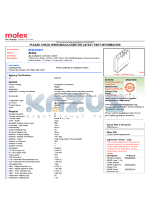 75341-6677 datasheet - 1.85mm by 1.85mm (.073 by .073) Pitch 4-Pair GbX^ Backplane Connector System, Power Module, 12 Circuits, 1.27lm (50l) Gold (Au)