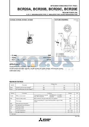 BCR20A datasheet - MEDIUM POWER USE A, B, C : NON-INSULATED TYPE, E : INSULATED TYPE, GLASS PASSIVATION TYPE