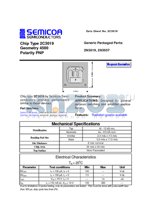 2N3057A datasheet - Chip Type 2C3019 Geometry 4500 Polarity PNP