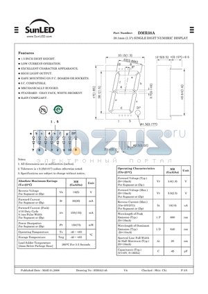 DMR38A datasheet - 38.1mm (1.5) SINGLE DIGIT NUMERIC DISPLAY