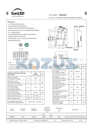 DMR46C datasheet - 44.5mm (1.8) SINGLE DIGIT NUMERIC DISPLAY