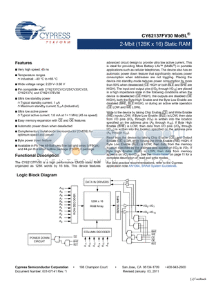 CY62137FV30LL-45ZSXI datasheet - 2-Mbit (128K x 16) Static RAM