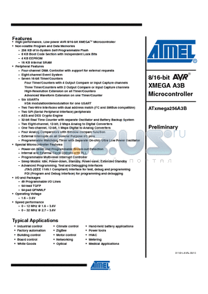 ATXMEGA256A3B-AU datasheet - 8/16-bit XMEGA A3B Microcontroller