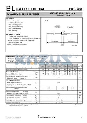 1S100 datasheet - SCHOTTKY BARRIER RECTIFIER