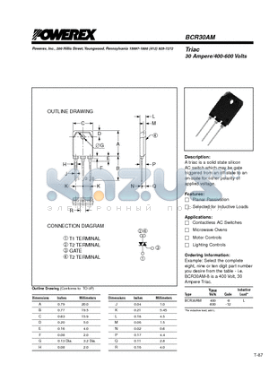 BCR30AM-8 datasheet - Triac 30 Ampere/400-600 Volts